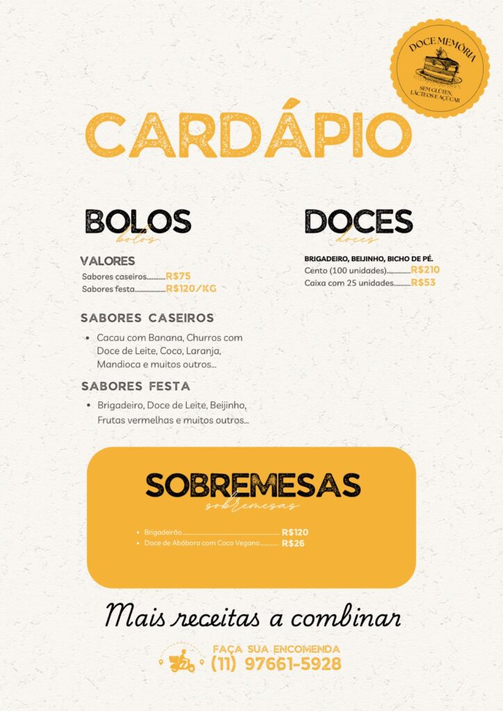 Foto Livro Memórias | Doce Memória Itu Doce Memória Itu - Cardápio